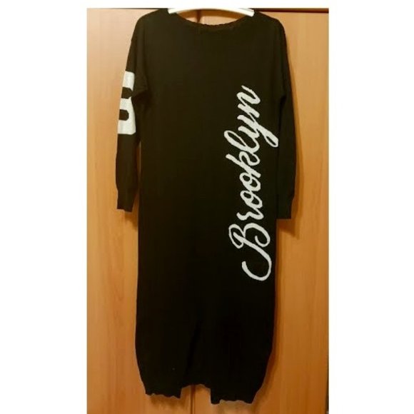MARYLEY black sweater dress with word "Brooklyn", used, Sz M - Picture 1 of 11